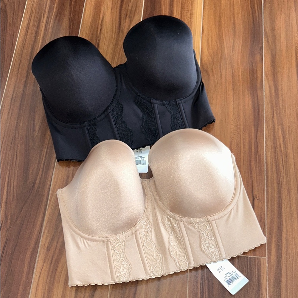 Strapless Longline Bra — Black & Nude